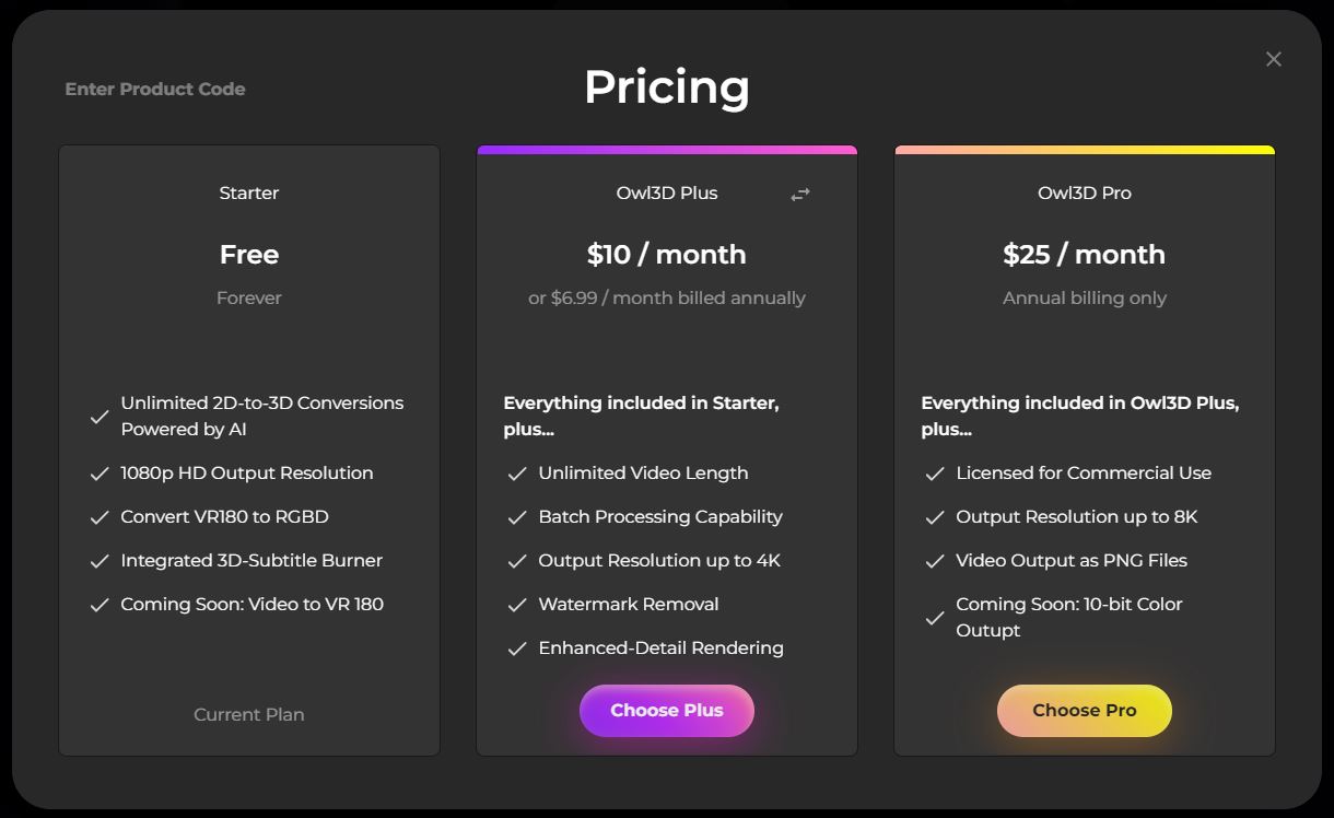 Owl3D Pricing monthly