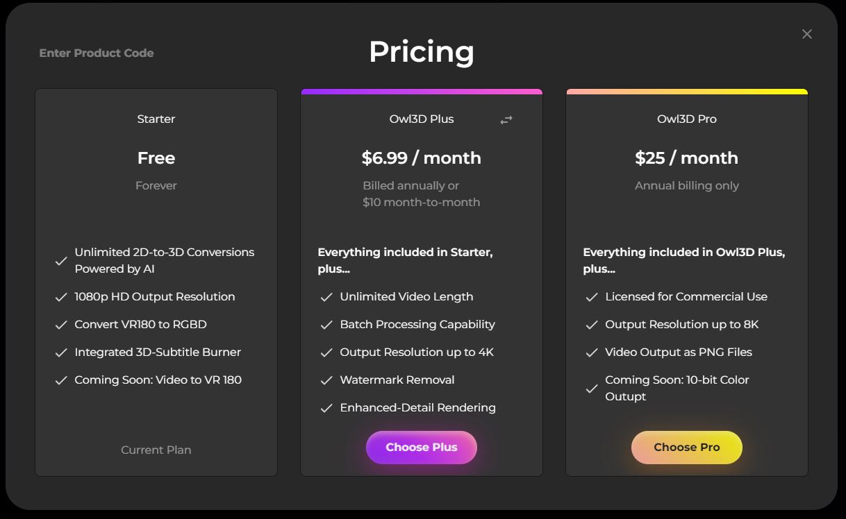 Owl3D Pricing annually